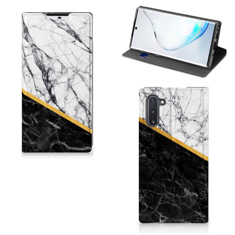 Samsung Galaxy Note 10 Standcase Marmer Wit Zwart - Origineel Cadeau Man