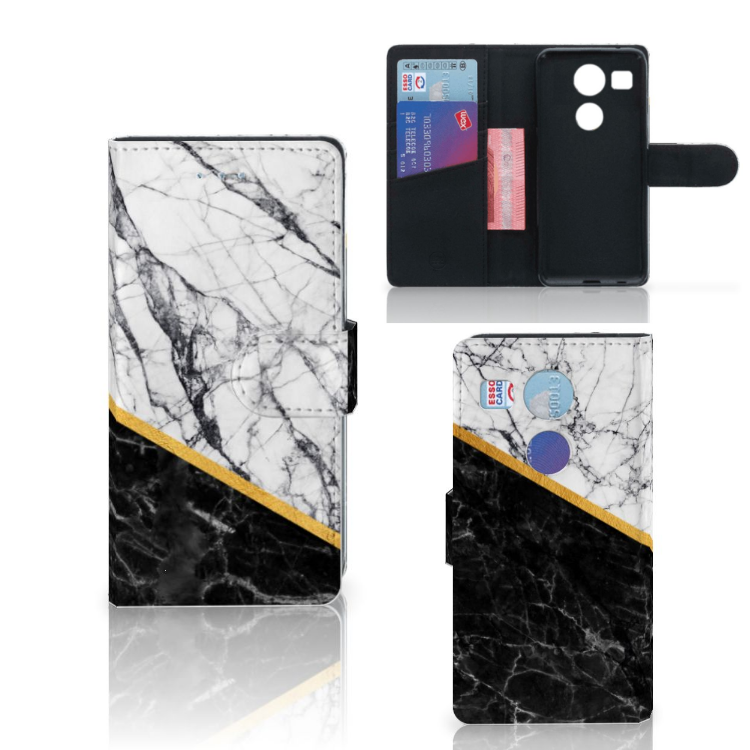 LG Nexus 5X Bookcase Marmer Wit Zwart - Origineel Cadeau Man