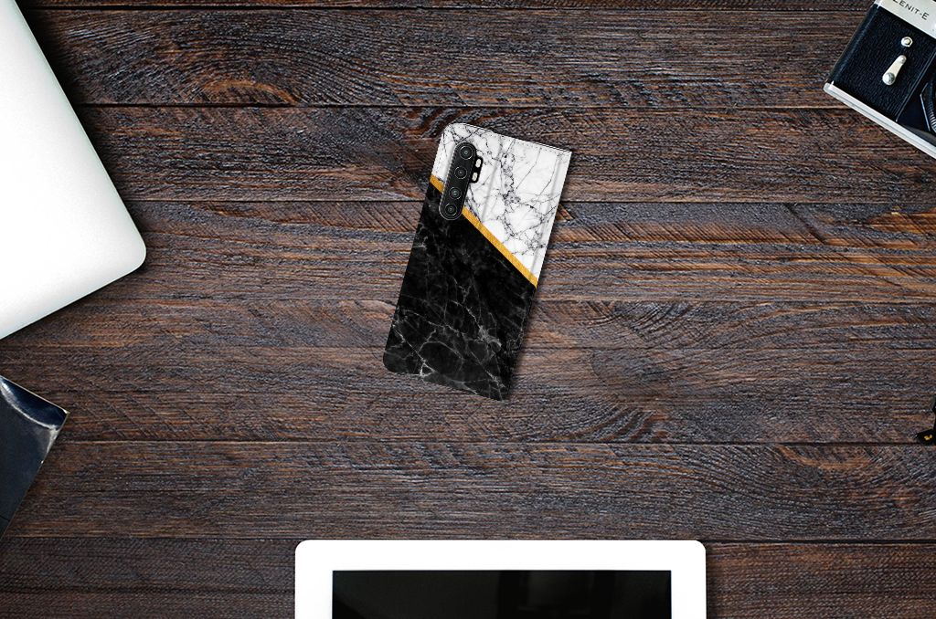 Xiaomi Mi Note 10 Lite Standcase Marmer Wit Zwart - Origineel Cadeau Man
