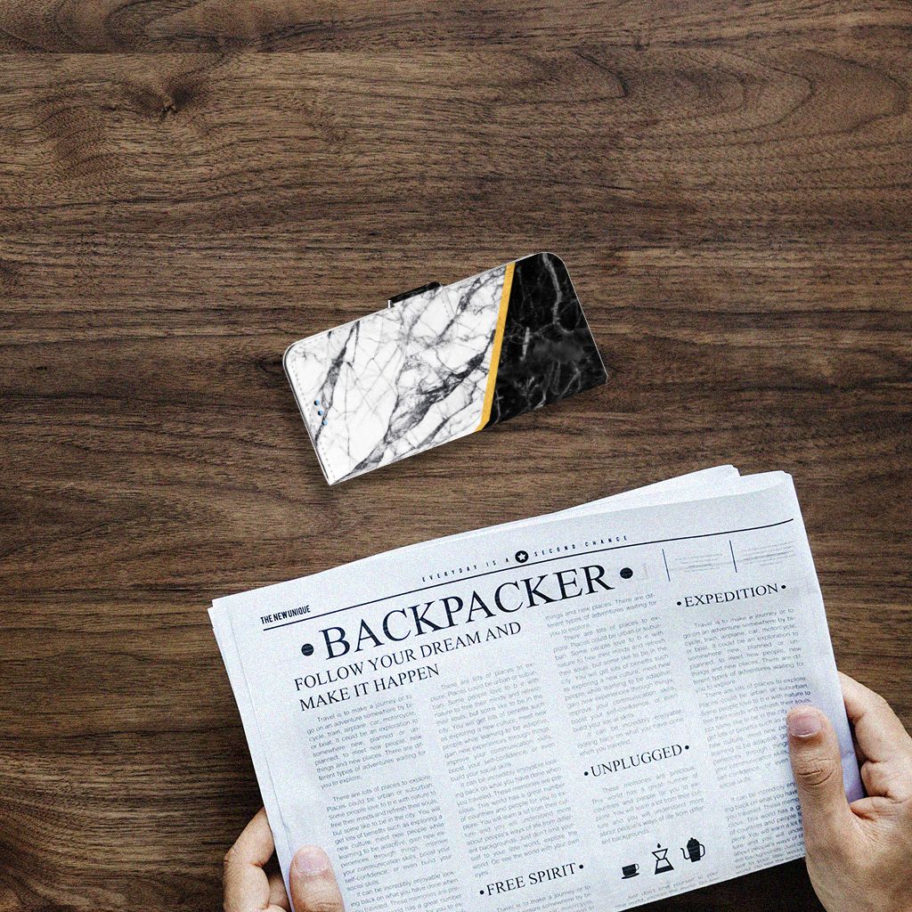 Samsung Galaxy S9 Bookcase Marmer Wit Zwart - Origineel Cadeau Man