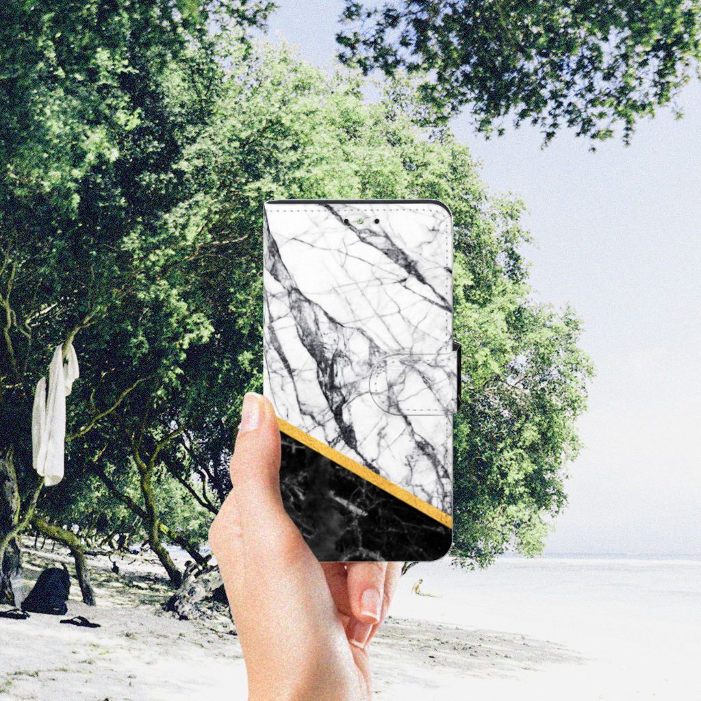Motorola Moto G5S Plus Bookcase Marmer Wit Zwart - Origineel Cadeau Man