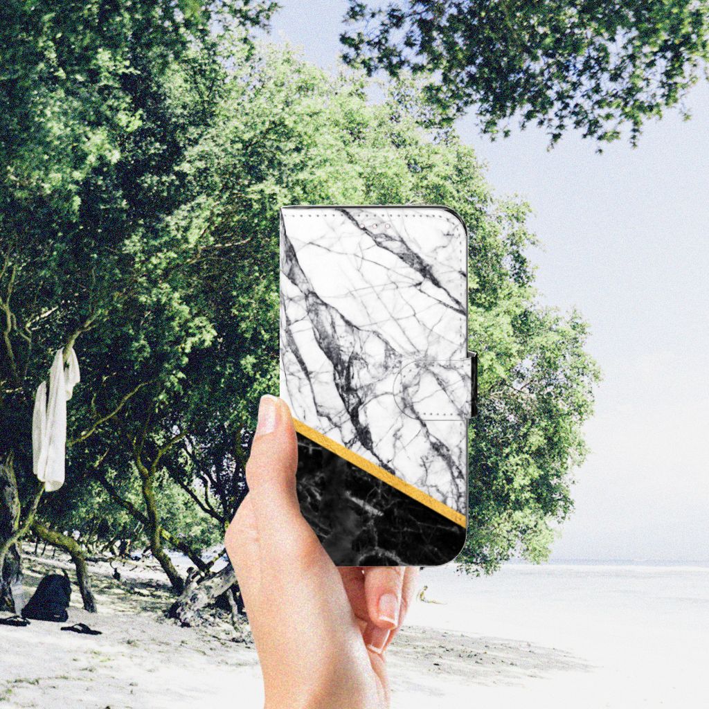 Samsung Galaxy S23 Bookcase Marmer Wit Zwart - Origineel Cadeau Man