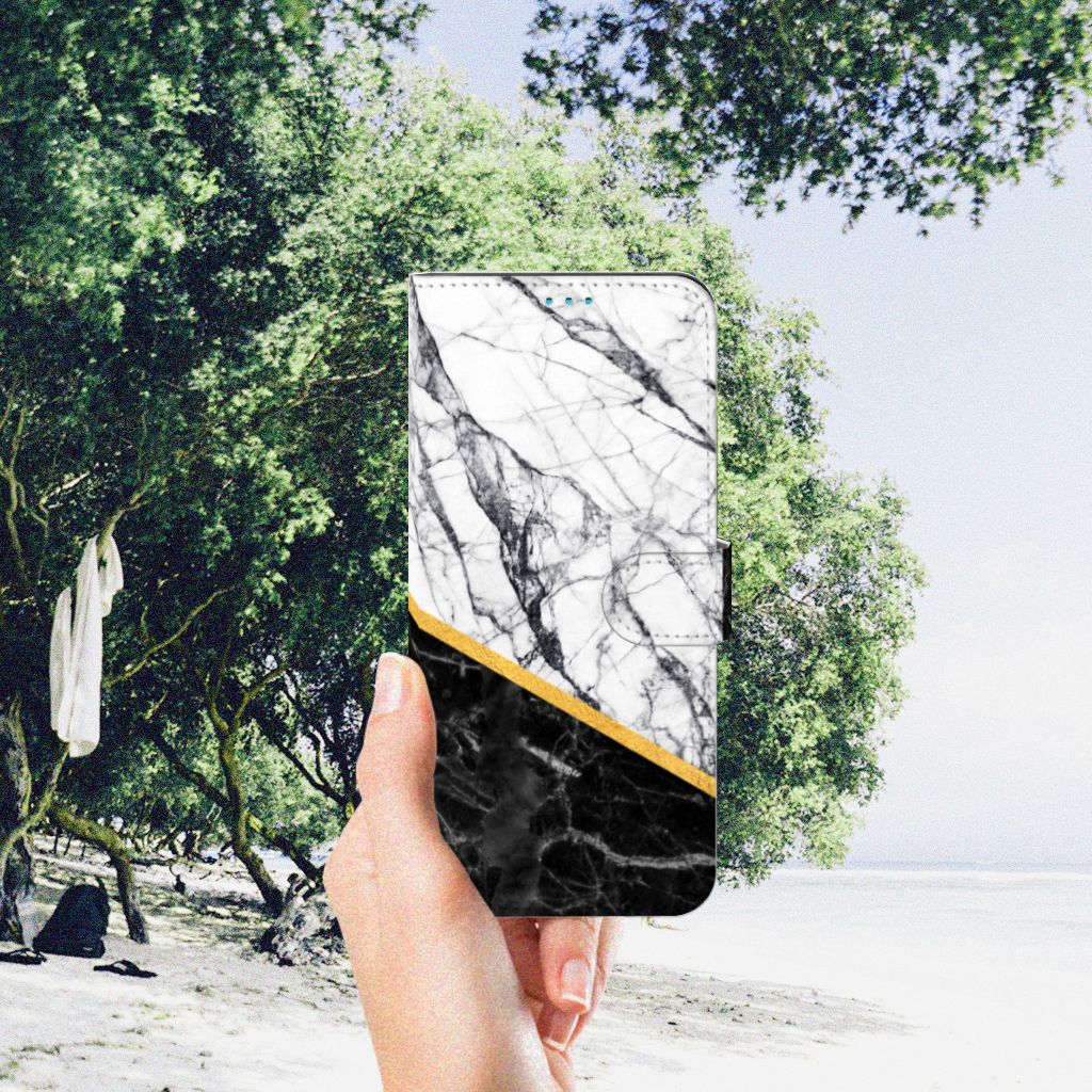 Motorola Moto G51 5G Bookcase Marmer Wit Zwart - Origineel Cadeau Man