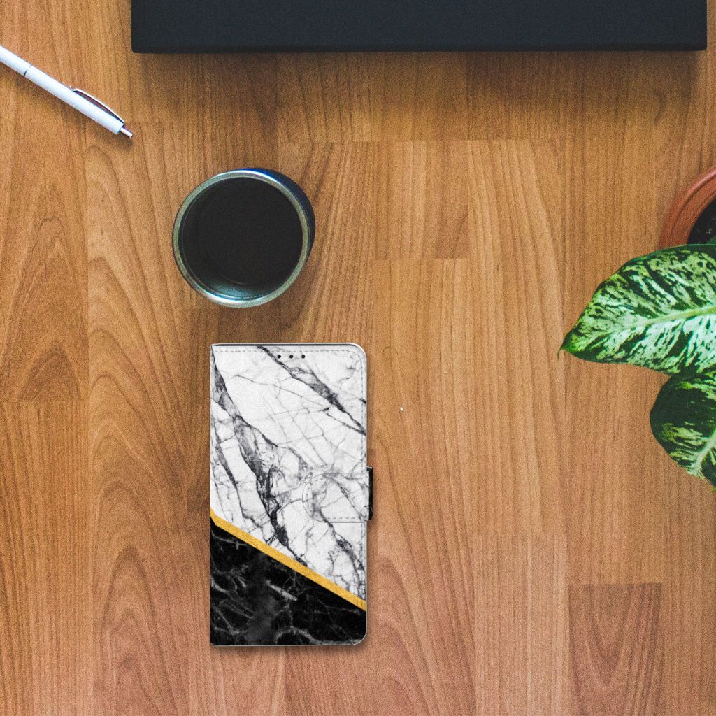 Xiaomi Mi Note 10 Pro Bookcase Marmer Wit Zwart - Origineel Cadeau Man