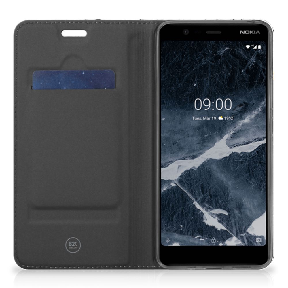 Nokia 5.1 (2018) Standcase Marmer Wit Zwart - Origineel Cadeau Man