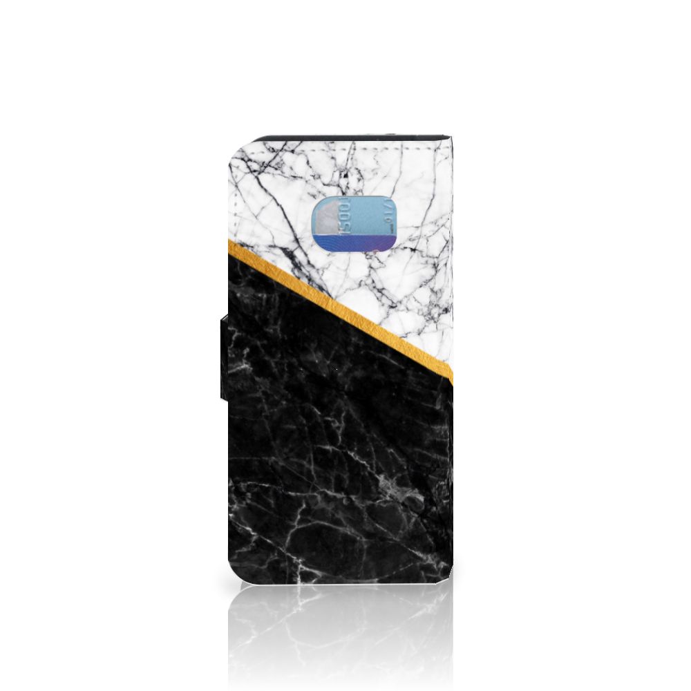 Samsung Galaxy S6 Edge Bookcase Marmer Wit Zwart - Origineel Cadeau Man