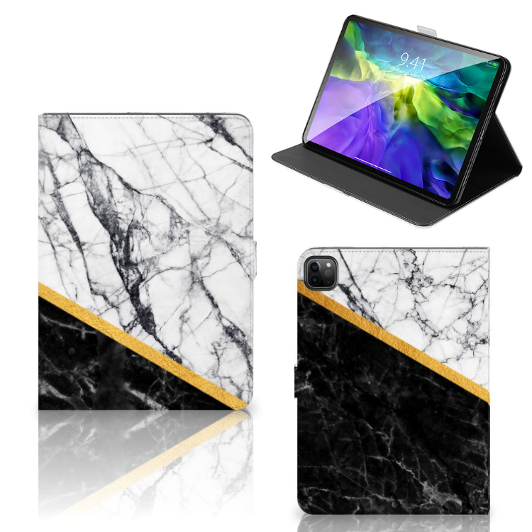 iPad Pro 11 2020/2021/2022 Leuk Tablet hoesje  Marmer Wit Zwart - Origineel Cadeau Man