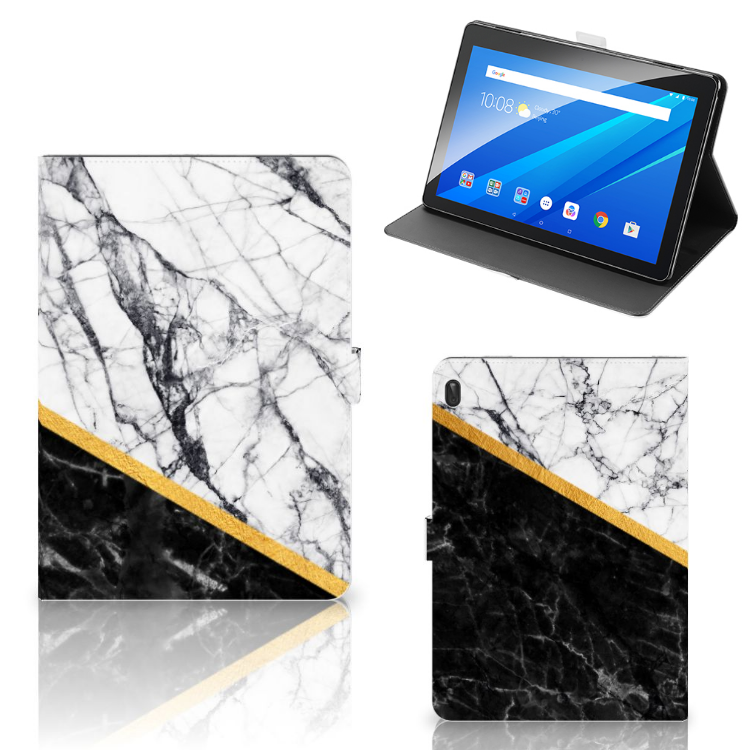 Lenovo Tab E10 Leuk Tablet hoesje  Marmer Wit Zwart - Origineel Cadeau Man