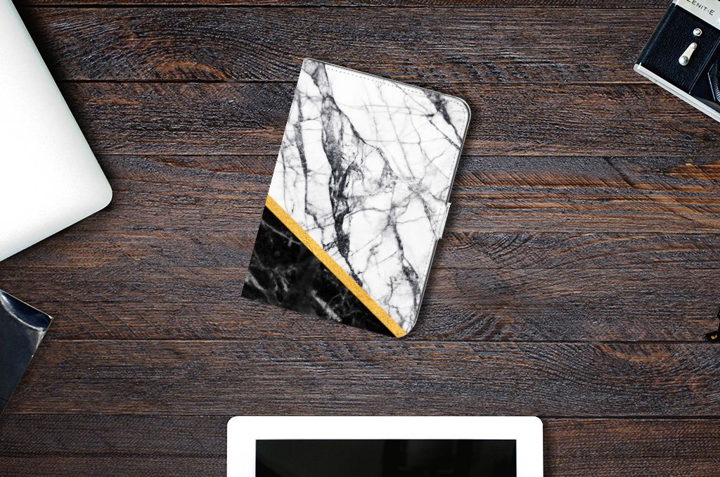 iPad Mini 6 (2021) Leuk Tablet hoesje  Marmer Wit Zwart - Origineel Cadeau Man
