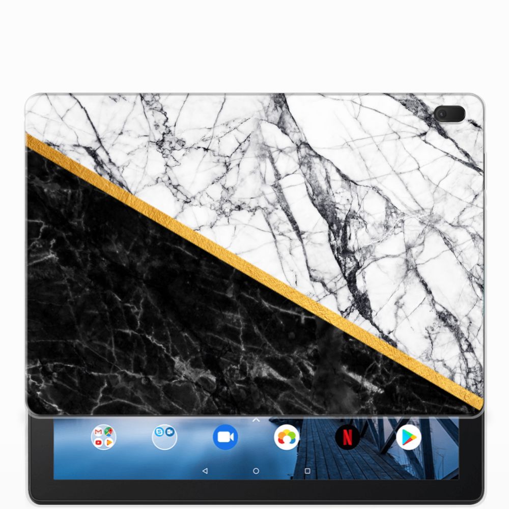 Lenovo Tab E10 Tablet Back Cover Marmer Wit Zwart - Origineel Cadeau Man