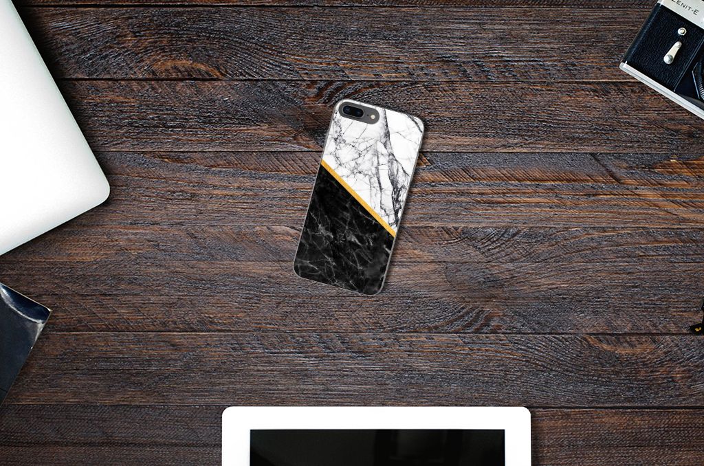 Apple iPhone 7 Plus | 8 Plus TPU Siliconen Hoesje Marmer Wit Zwart - Origineel Cadeau Man