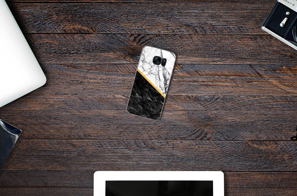 Samsung Galaxy S7 TPU Siliconen Hoesje Marmer Wit Zwart - Origineel Cadeau Man