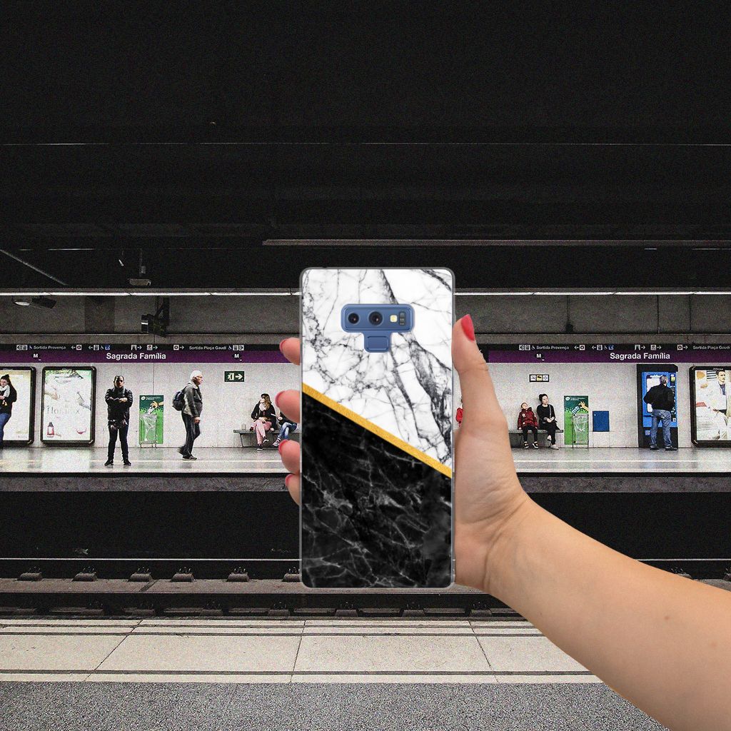 Samsung Galaxy Note 9 TPU Siliconen Hoesje Marmer Wit Zwart - Origineel Cadeau Man