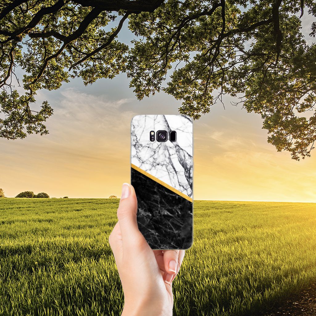 Samsung Galaxy S8 Plus TPU Siliconen Hoesje Marmer Wit Zwart - Origineel Cadeau Man