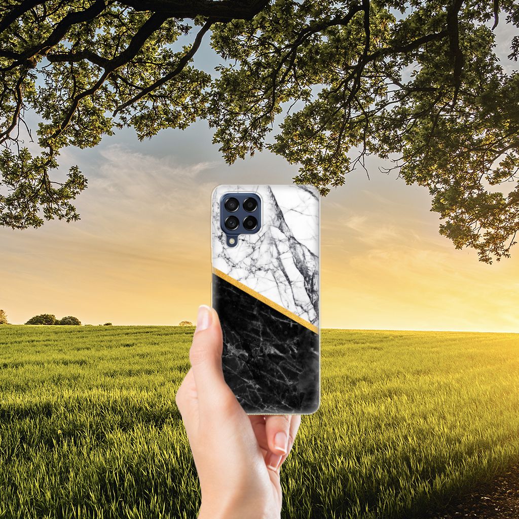 Samsung Galaxy M53 TPU Siliconen Hoesje Marmer Wit Zwart - Origineel Cadeau Man