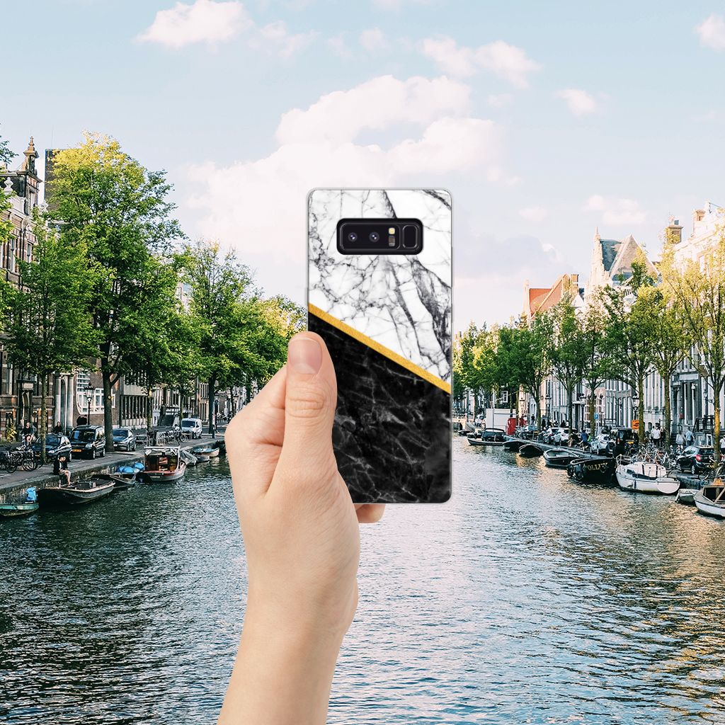 Samsung Galaxy Note 8 TPU Siliconen Hoesje Marmer Wit Zwart - Origineel Cadeau Man