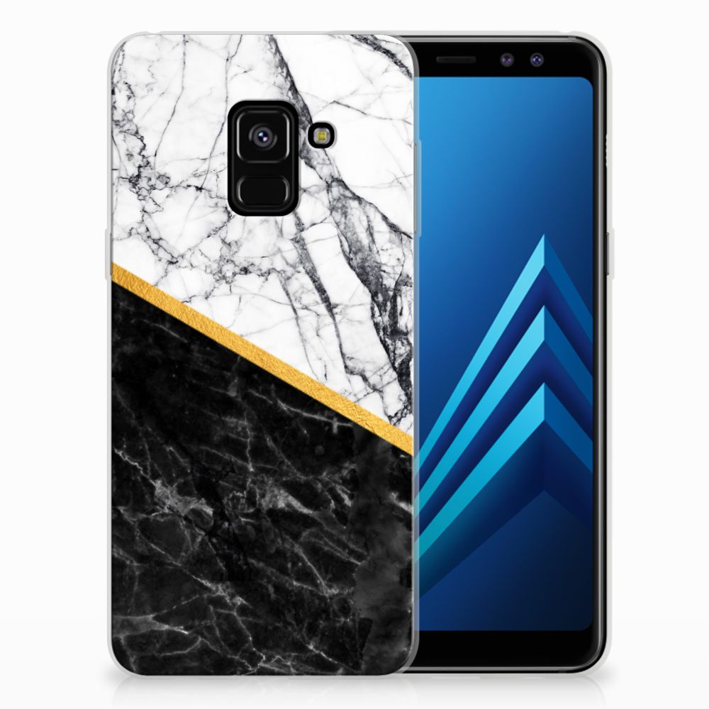 Samsung Galaxy A8 (2018) TPU Siliconen Hoesje Marmer Wit Zwart - Origineel Cadeau Man