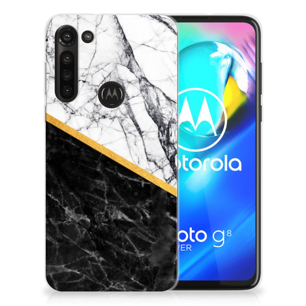 Motorola Moto G8 Power TPU Siliconen Hoesje Marmer Wit Zwart - Origineel Cadeau Man