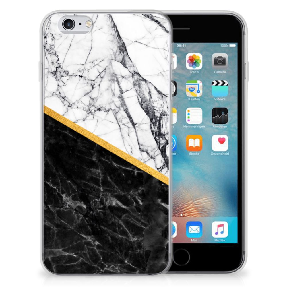 Apple iPhone 6 | 6s TPU Siliconen Hoesje Marmer Wit Zwart - Origineel Cadeau Man