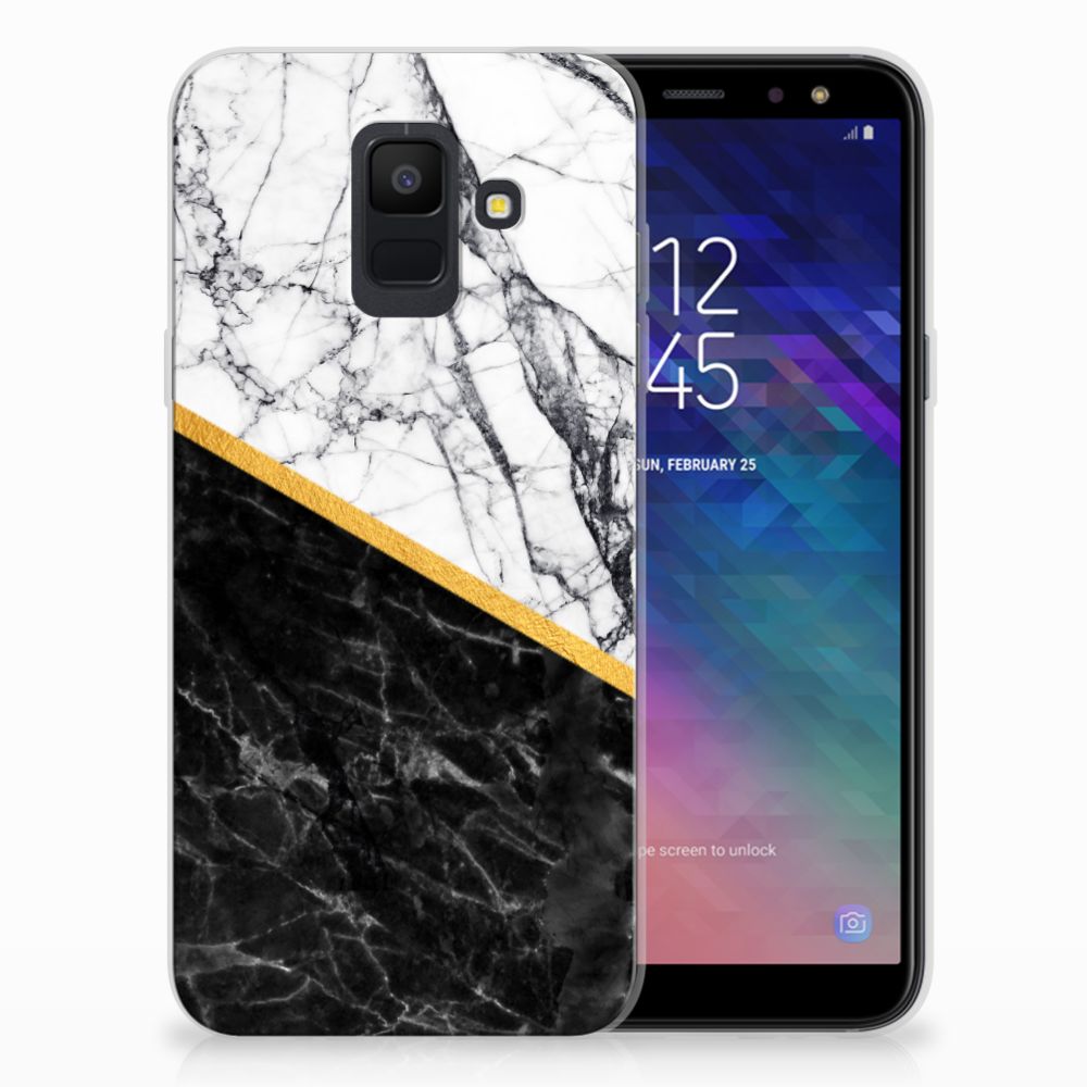 Samsung Galaxy A6 (2018) TPU Siliconen Hoesje Marmer Wit Zwart - Origineel Cadeau Man