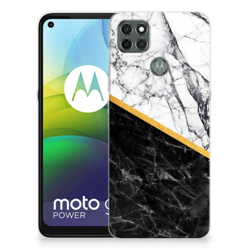 Motorola Moto G9 Power TPU Siliconen Hoesje Marmer Wit Zwart - Origineel Cadeau Man