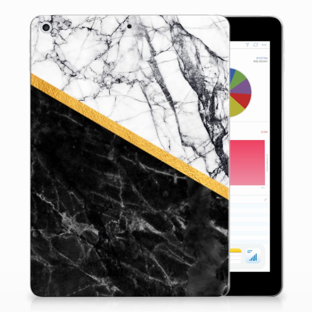 Apple iPad 9.7 2018 | 2017 Tablet Back Cover Marmer Wit Zwart - Origineel Cadeau Man