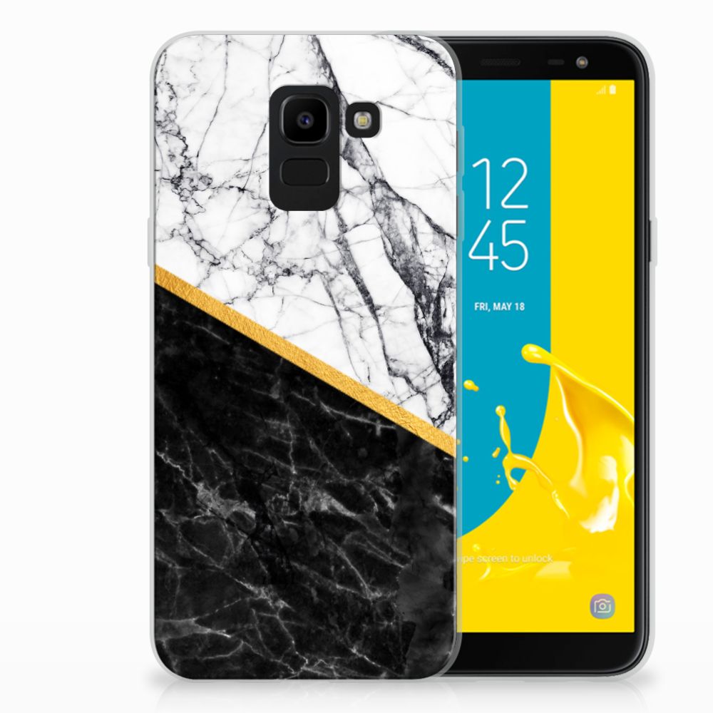 Samsung Galaxy J6 2018 TPU Siliconen Hoesje Marmer Wit Zwart - Origineel Cadeau Man