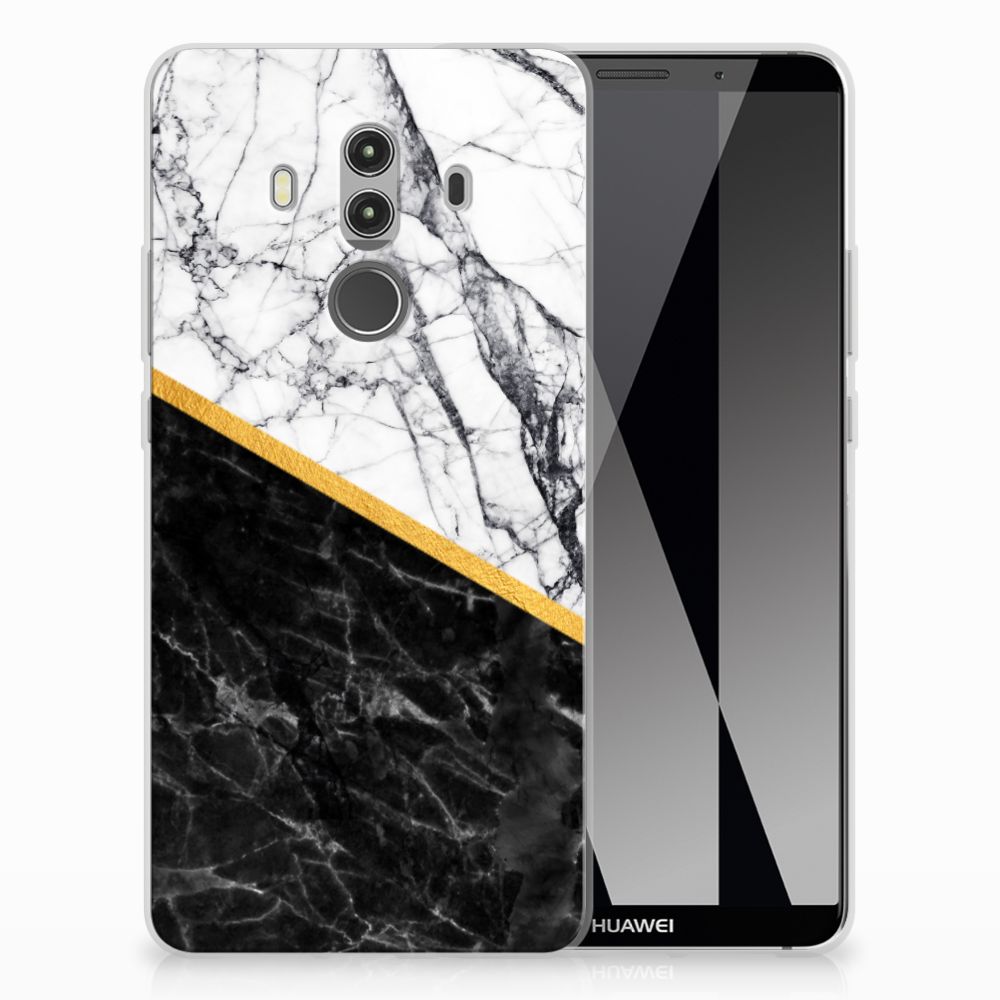Huawei Mate 10 Pro TPU Siliconen Hoesje Marmer Wit Zwart - Origineel Cadeau Man