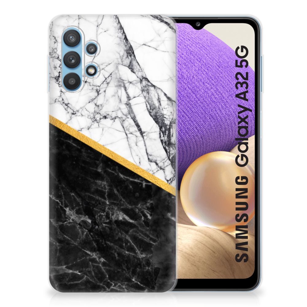 Samsung Galaxy A32 5G TPU Siliconen Hoesje Marmer Wit Zwart - Origineel Cadeau Man