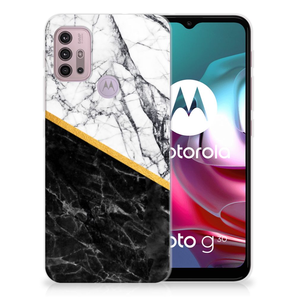 Motorola Moto G30 | G10 TPU Siliconen Hoesje Marmer Wit Zwart - Origineel Cadeau Man