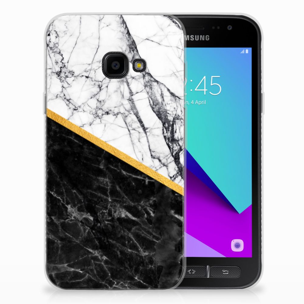 Samsung Galaxy Xcover 4 | Xcover 4s TPU Siliconen Hoesje Marmer Wit Zwart - Origineel Cadeau Man