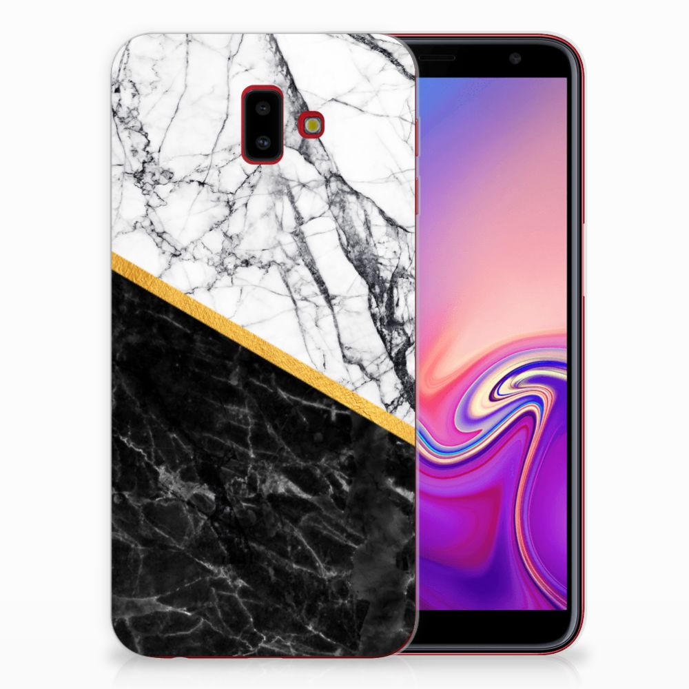 Samsung Galaxy J6 Plus (2018) TPU Siliconen Hoesje Marmer Wit Zwart - Origineel Cadeau Man