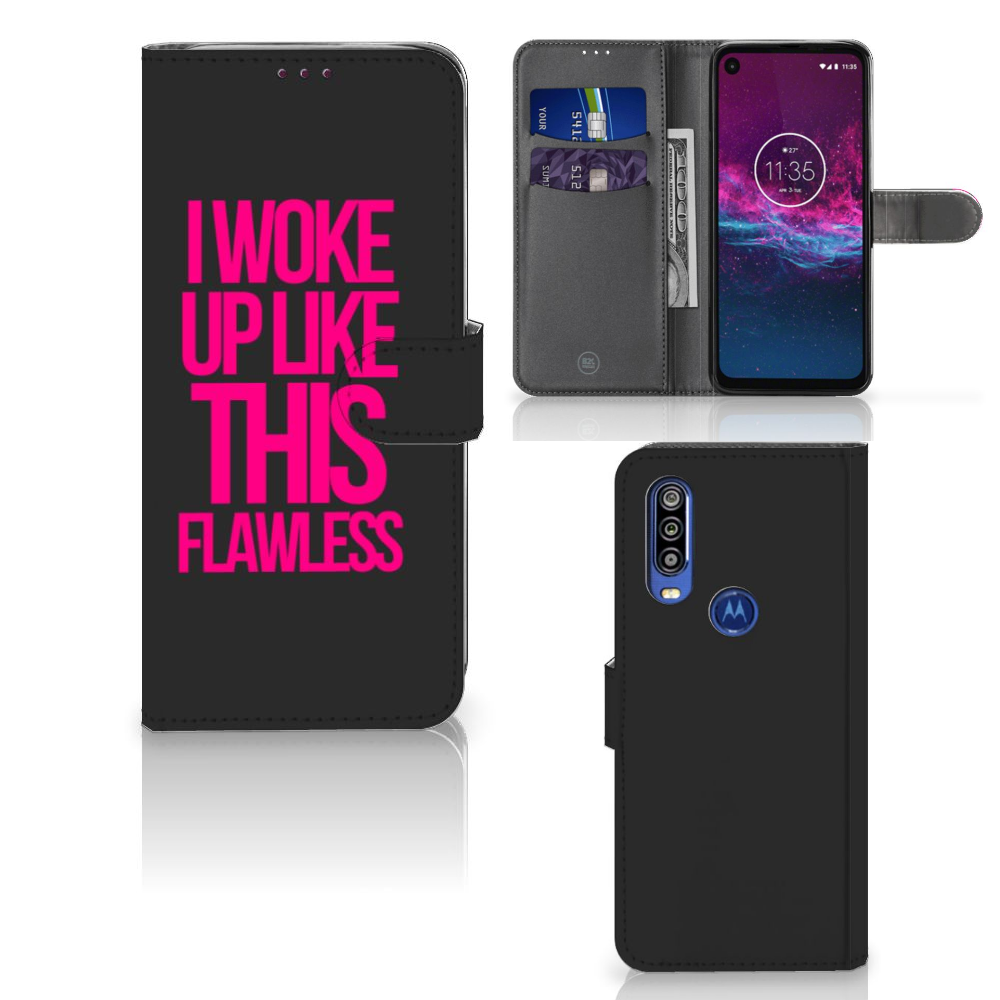 Motorola One Action Hoesje met naam Woke Up - Origineel Cadeau Zelf Maken