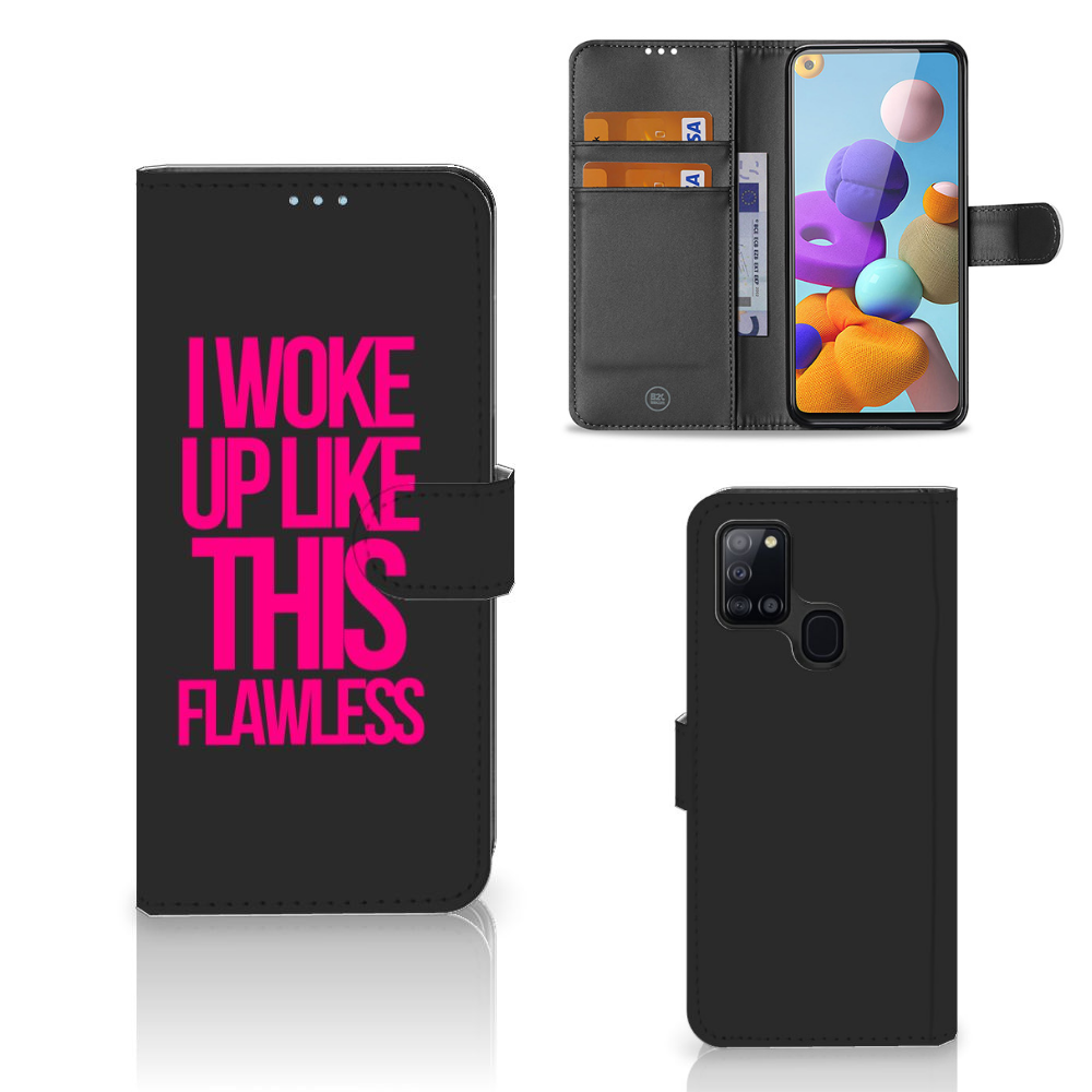 Samsung Galaxy A21s Hoesje met naam Woke Up - Origineel Cadeau Zelf Maken