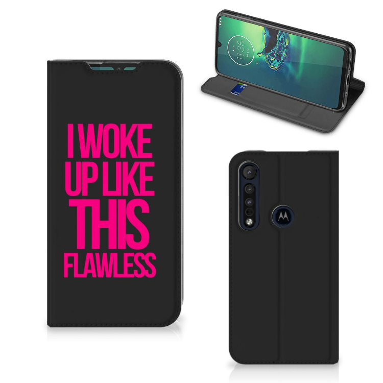 Motorola G8 Plus Hoesje met tekst Woke Up - Origineel Cadeau Zelf Maken