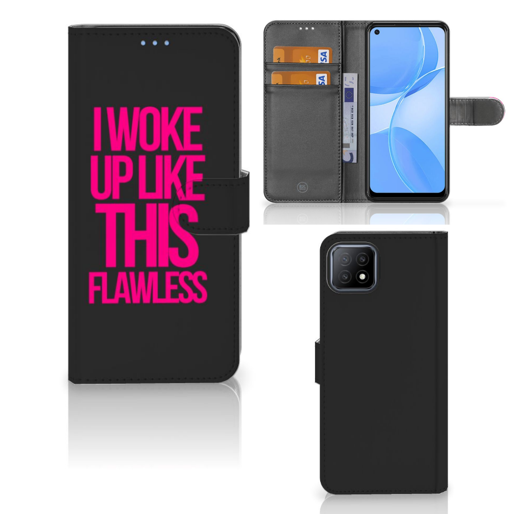 OPPO A73 5G Hoesje met naam Woke Up - Origineel Cadeau Zelf Maken
