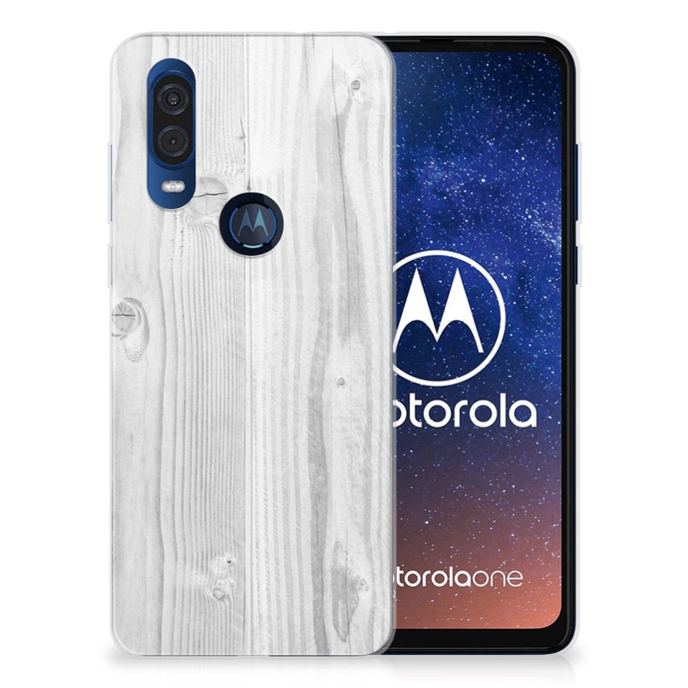 Motorola One Vision Bumper Hoesje White Wood
