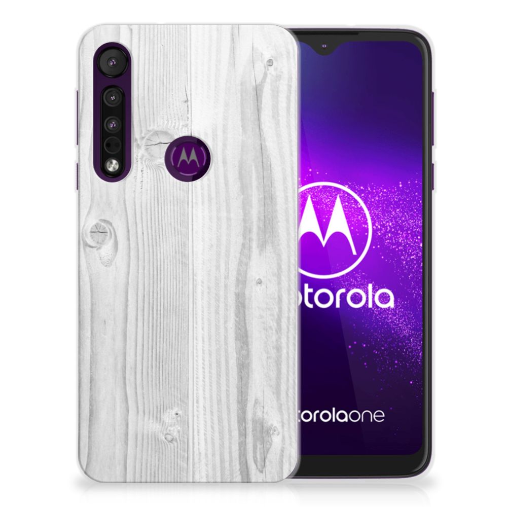 Motorola One Macro Bumper Hoesje White Wood