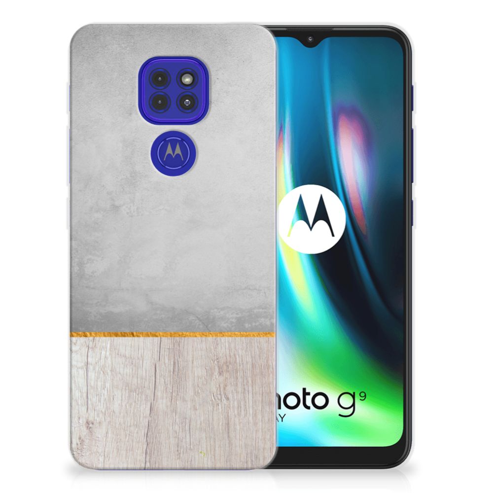 Motorola Moto G9 Play | E7 Plus Bumper Hoesje Wood Concrete