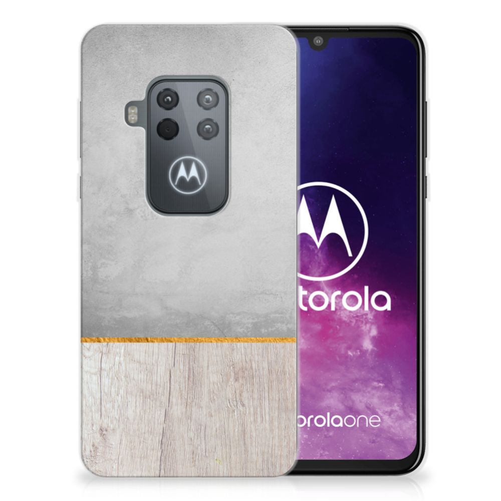 Motorola One Zoom Bumper Hoesje Wood Concrete