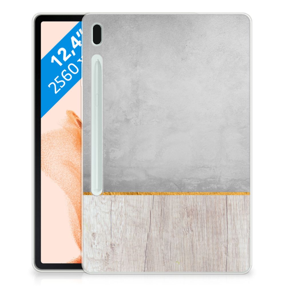 Samsung Galaxy Tab S7FE Silicone Tablet Hoes Wood Concrete
