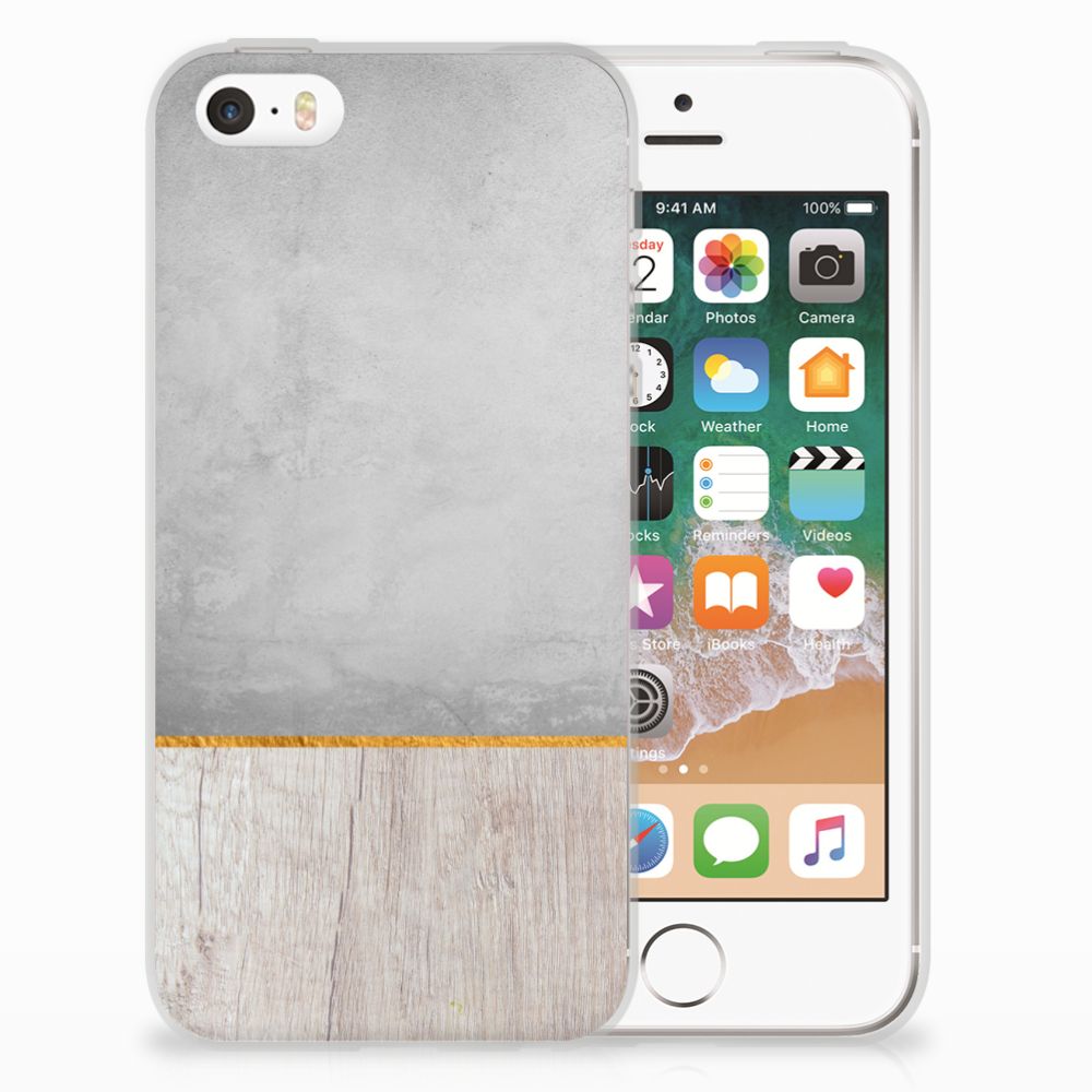 Apple iPhone SE | 5S Bumper Hoesje Wood Concrete