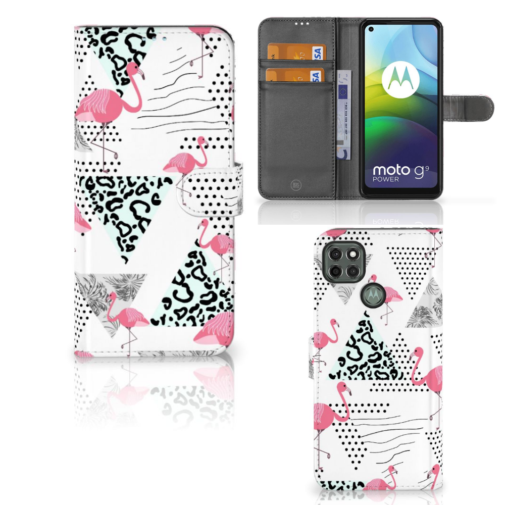 Motorola Moto G9 Power Telefoonhoesje met Pasjes Flamingo Triangle