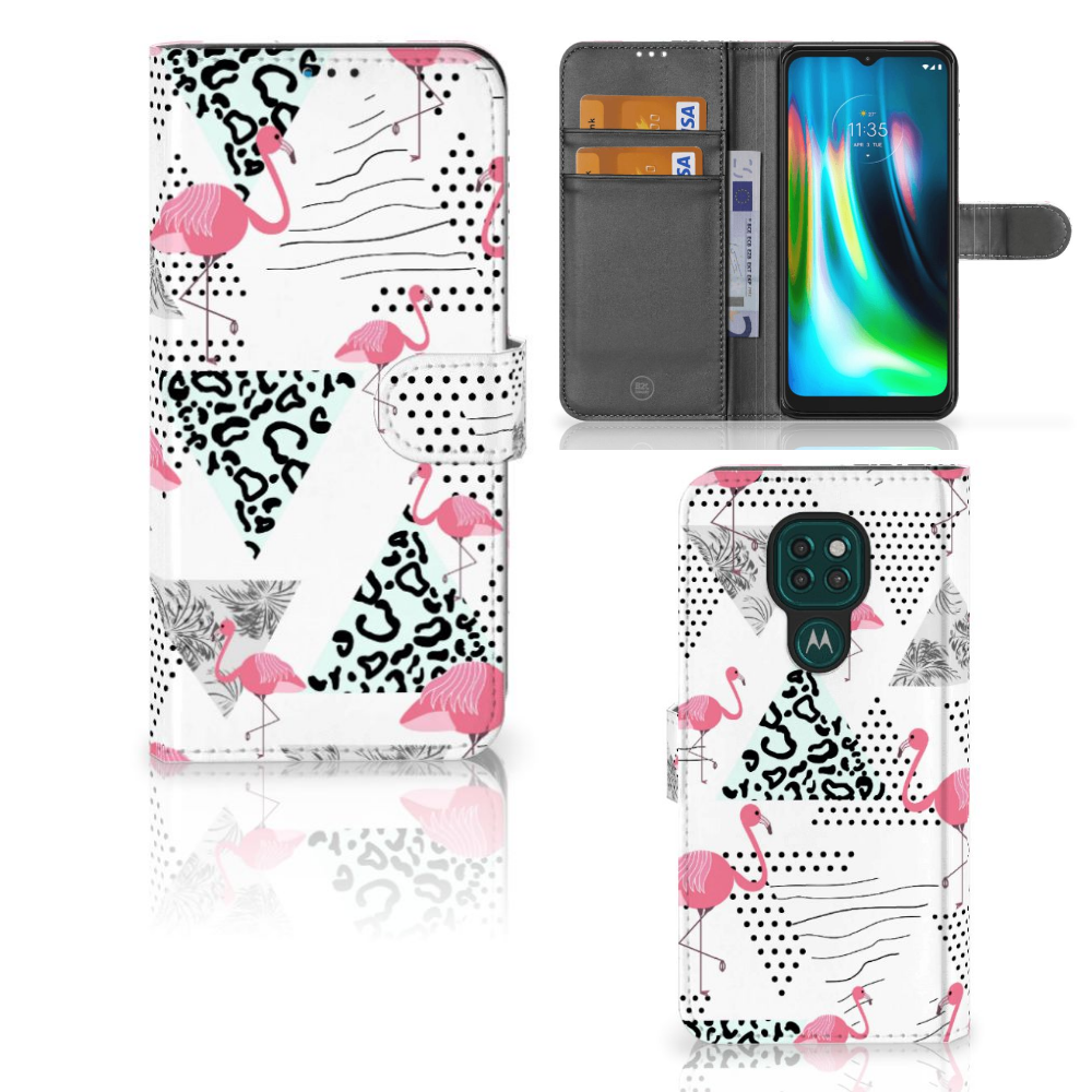 Motorola Moto G9 Play | E7 Plus Telefoonhoesje met Pasjes Flamingo Triangle