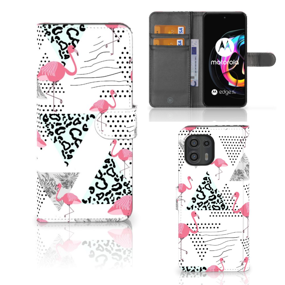 Motorola Edge 20 Lite Telefoonhoesje met Pasjes Flamingo Triangle