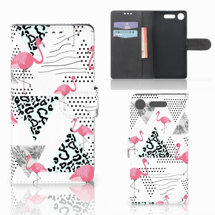 Sony Xperia XZ1 Telefoonhoesje met Pasjes Flamingo Triangle