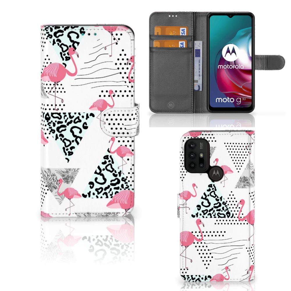 Motorola Moto G10 | G20 | G30 Telefoonhoesje met Pasjes Flamingo Triangle
