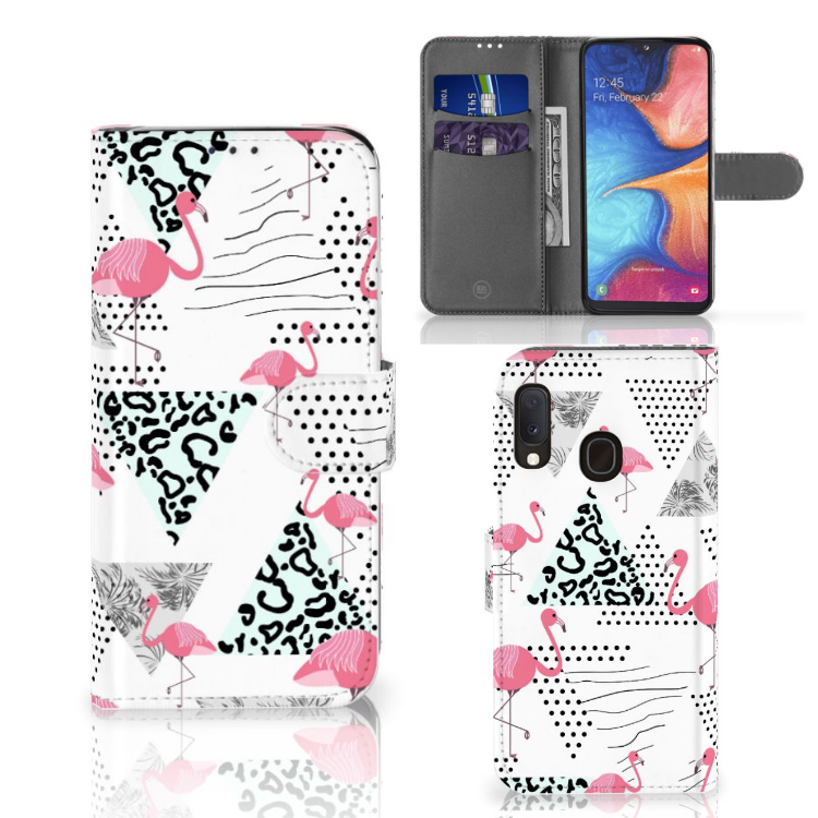Samsung Galaxy A20e Telefoonhoesje met Pasjes Flamingo Triangle