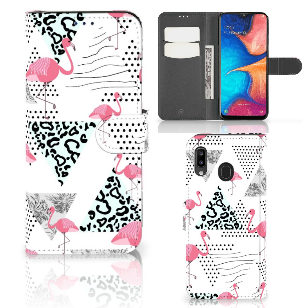Samsung Galaxy A30 Telefoonhoesje met Pasjes Flamingo Triangle