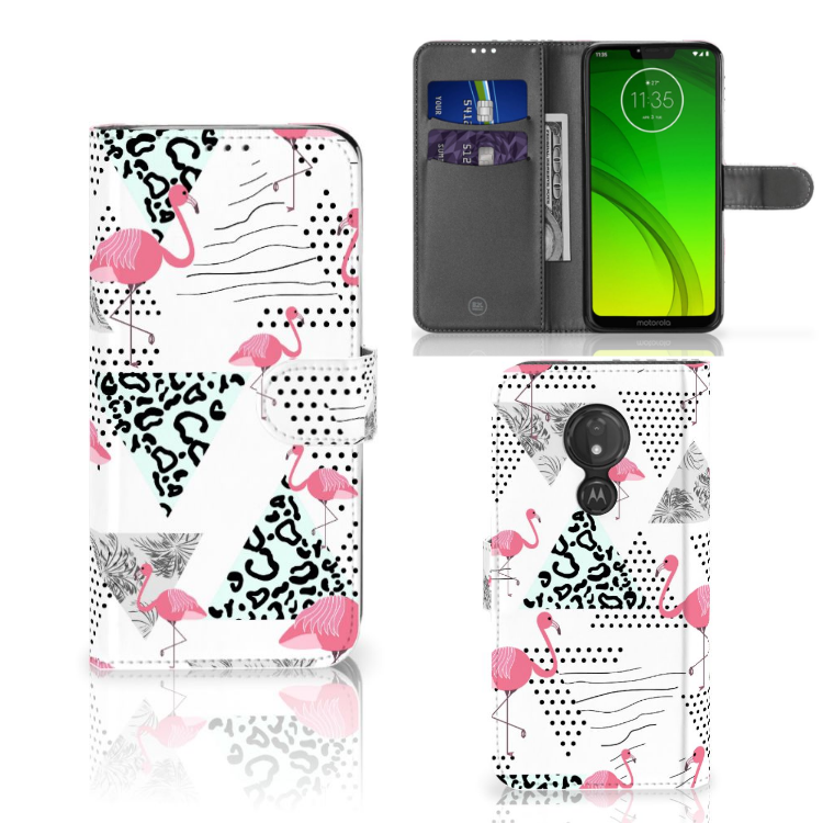 Motorola Moto G7 Power Telefoonhoesje met Pasjes Flamingo Triangle